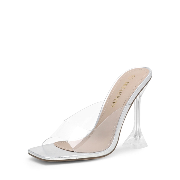 Transparent Stiletto Heel Sandals - SLIVER CLEAR -  0
